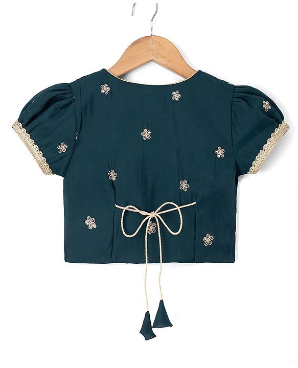 Babyhug Chiffon Woven Half Sleeves Floral Embroidered Choli & Lehenga Set With Dupatta - Navy Blue