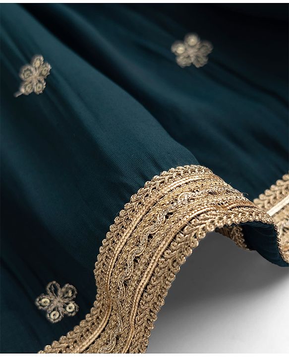 Babyhug Chiffon Woven Half Sleeves Floral Embroidered Choli & Lehenga Set With Dupatta - Navy Blue