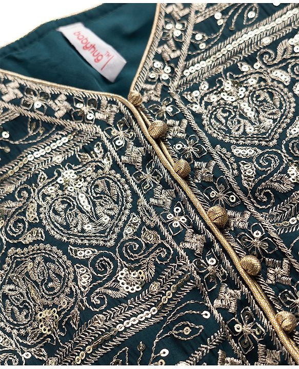 Babyhug Chiffon Woven Half Sleeves Floral Embroidered Choli & Lehenga Set With Dupatta - Navy Blue