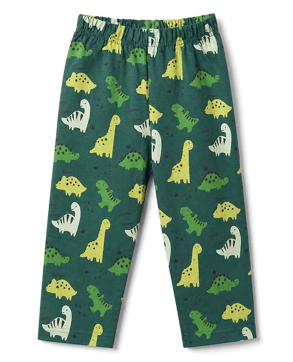 Babyhug 100% Cotton Knit Full Sleeves Co-Ords T-Shirt & Pyjama Night Suit with Dinosaur Print - Green