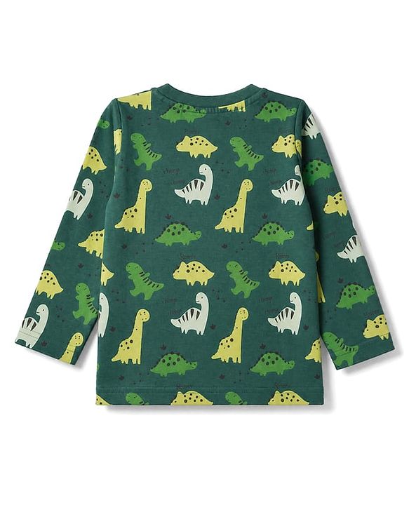 Babyhug 100% Cotton Knit Full Sleeves Co-Ords T-Shirt & Pyjama Night Suit with Dinosaur Print - Green