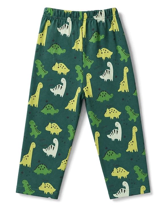 Babyhug 100% Cotton Knit Full Sleeves Co-Ords T-Shirt & Pyjama Night Suit with Dinosaur Print - Green