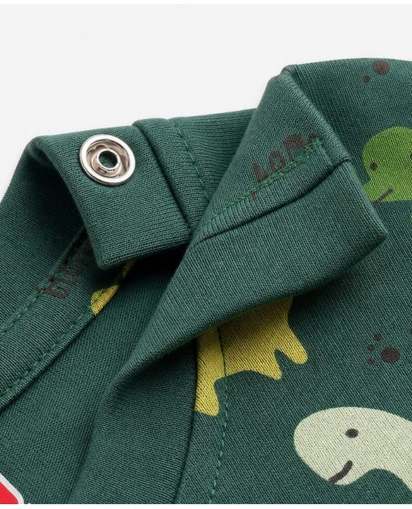 Babyhug 100% Cotton Knit Full Sleeves Co-Ords T-Shirt & Pyjama Night Suit with Dinosaur Print - Green