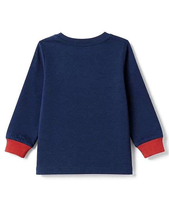 Babyhug 100% Cotton Knit Full Sleeves T-Shirt & Pyjama Night Suit with Santa clause Print - Navy Blue