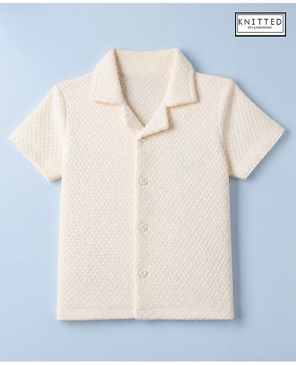 Babyhug 100% Cotton Knit Solid Shirt with Half Sleeves - White