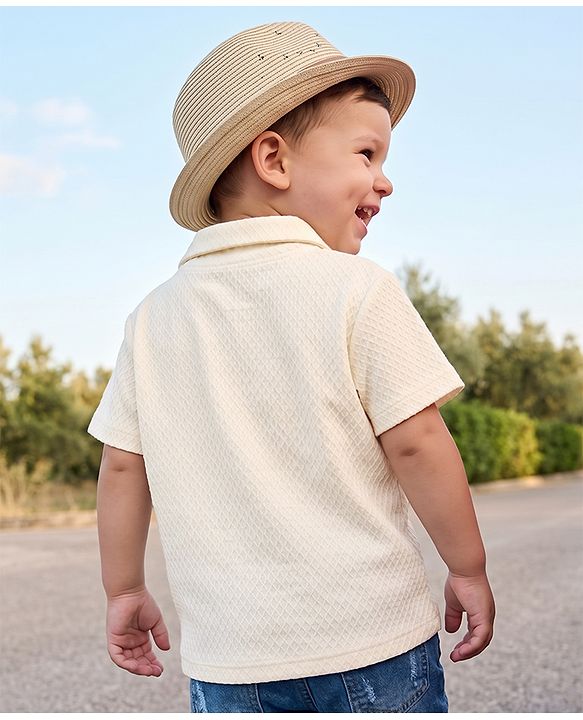 Babyhug 100% Cotton Knit Solid Shirt with Half Sleeves - White