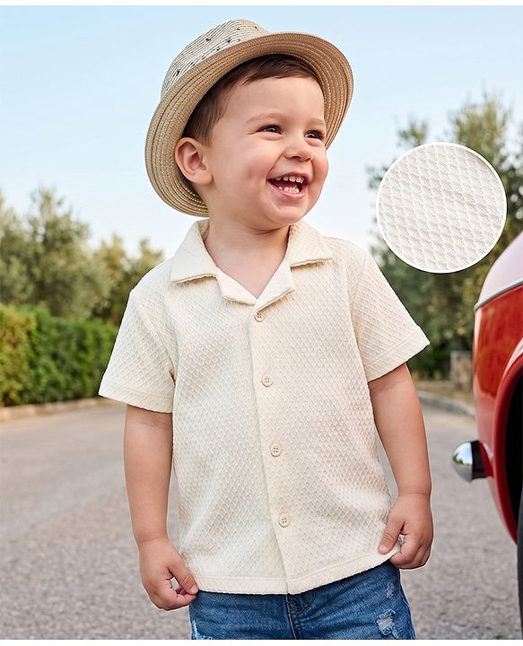 Babyhug 100% Cotton Knit Solid Shirt with Half Sleeves - White