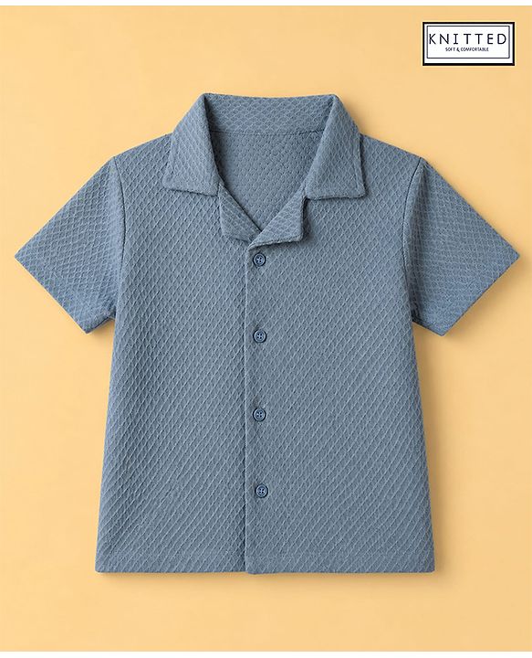 Babyhug 100% Cotton Knit Half sleeves Solid Shirts - Blue
