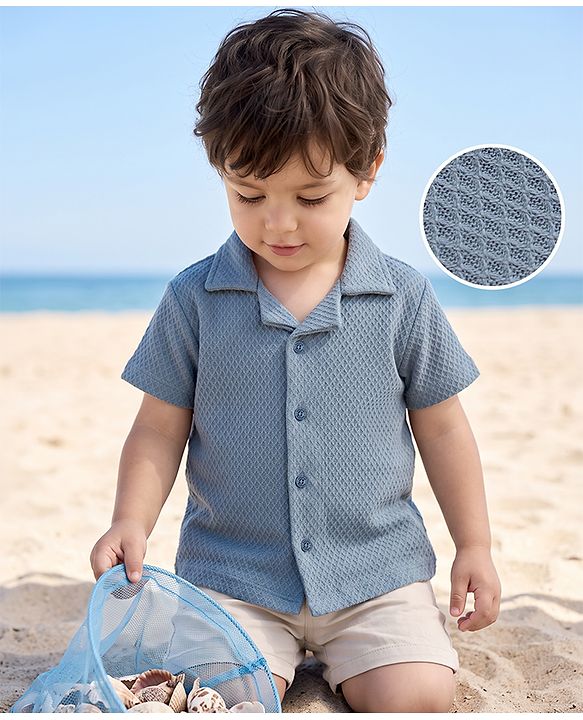 Babyhug 100% Cotton Knit Half sleeves Solid Shirts - Blue