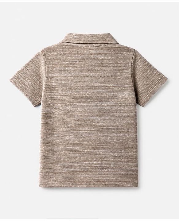 Babyhug 100% Cotton Knit Solid Structured Resort Collar Shirt with Half Sleeves - Tan
