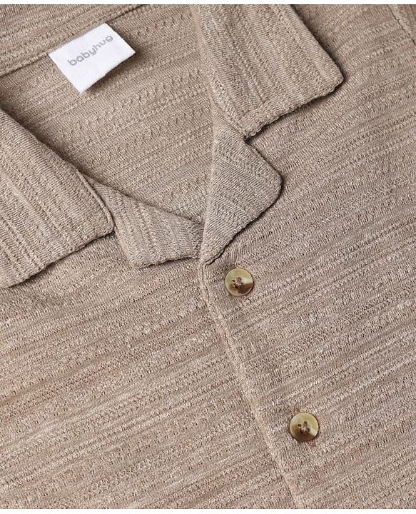 Babyhug 100% Cotton Knit Solid Structured Resort Collar Shirt with Half Sleeves - Tan