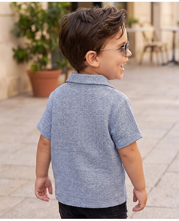 Babyhug 100% Cotton Knit Half Sleeves Resort Collar Printed Structured Shirt - Blue