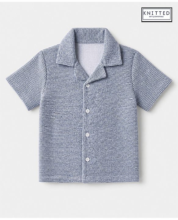 Babyhug 100% Cotton Knit Half Sleeves Resort Collar Printed Structured Shirt - Blue