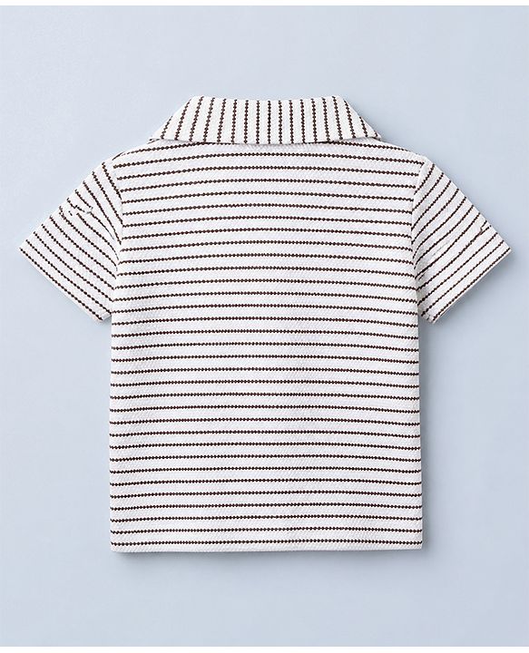 Babyhug 100% Cotton Knit Half Sleeves Resort Collar Striped Structured Shirt - White