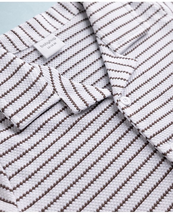 Babyhug 100% Cotton Knit Half Sleeves Resort Collar Striped Structured Shirt - White