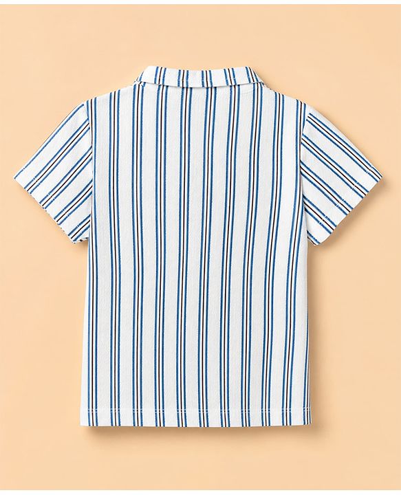 Babyhug 100% Cotton Knit Half Sleeves Resort Collar Stripe Structured Shirt - Blue