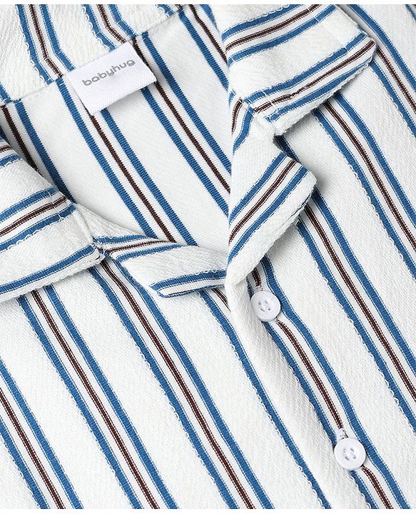 Babyhug 100% Cotton Knit Half Sleeves Resort Collar Stripe Structured Shirt - Blue