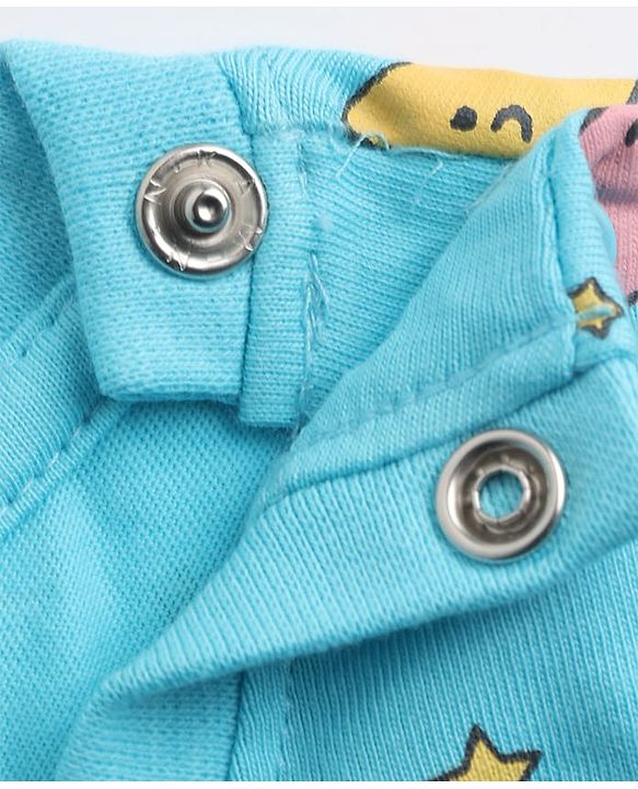 Babyhug 100% Cotton Knit Full Sleeves Co-Ords Top & Pyjama Night Suit with Star Print - Aqua Blue