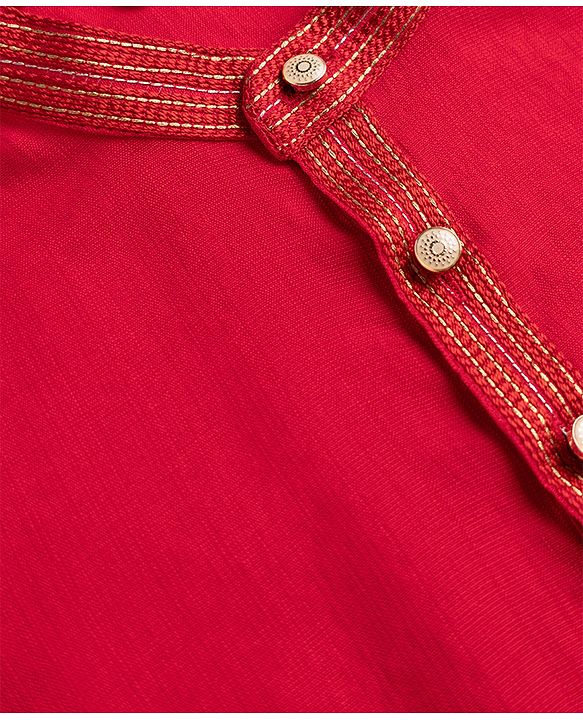 Babyhug Woven Kurta and Pyjama Set with Full Sleeves and Placket Embroidery in Red for New born