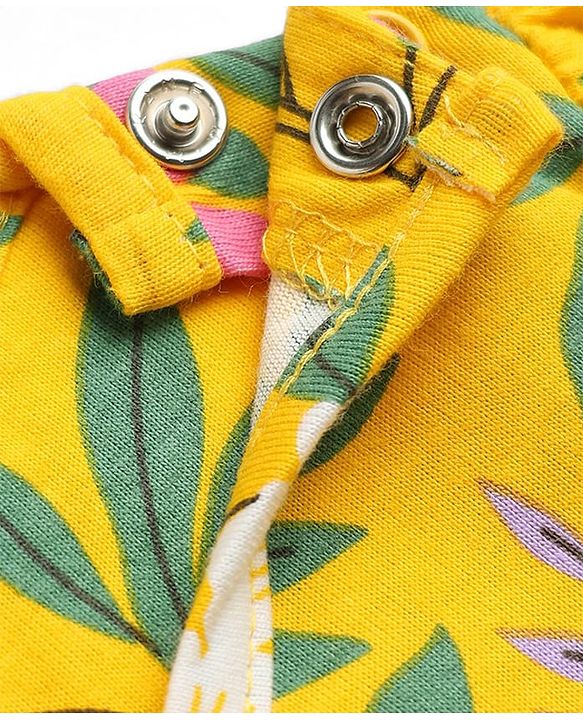 Babyhug 100% Cotton Knit Full Sleeves Co-Ords T-Shirt & Pyjama Night Suit with Floral Print - Yellow