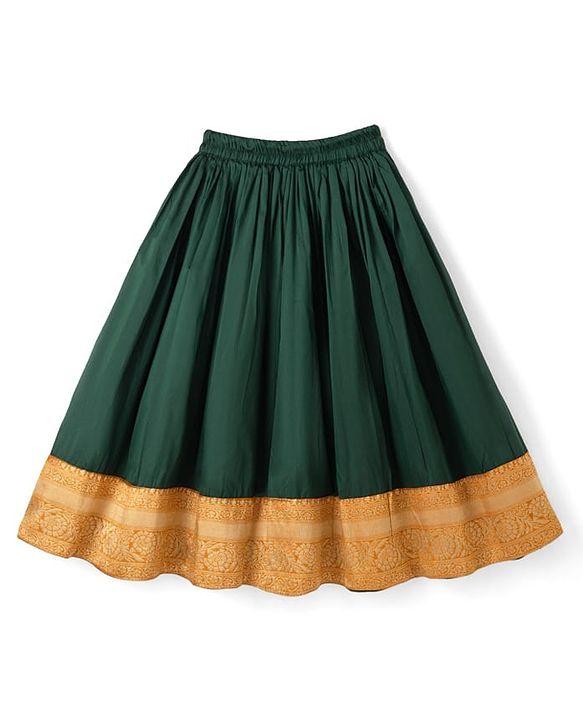 Babyhug Cotton Woven Half Sleeves Embroidered Choli & Lehenga Set - Green