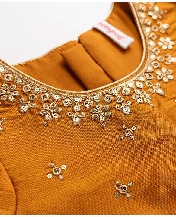 Babyhug Cotton Woven Half Sleeves Embroidered Choli & Lehenga Set - Green