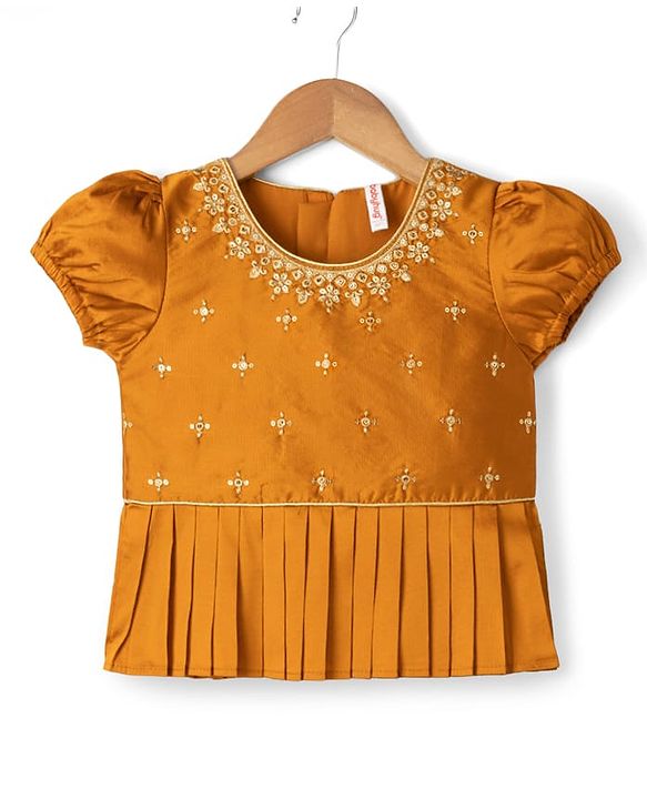 Babyhug Cotton Woven Half Sleeves Embroidered Choli & Lehenga Set - Green