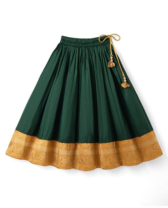 Babyhug Cotton Woven Half Sleeves Embroidered Choli & Lehenga Set - Green