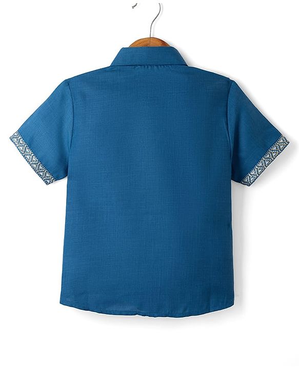 Babyhug Cotton Blend Woven Half Sleeves Printed Shirt - Blue