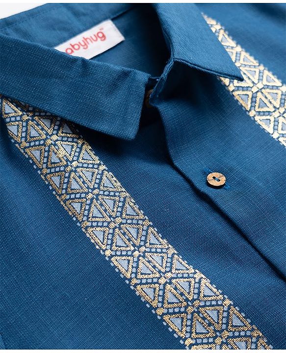 Babyhug Cotton Blend Woven Half Sleeves Printed Shirt - Blue