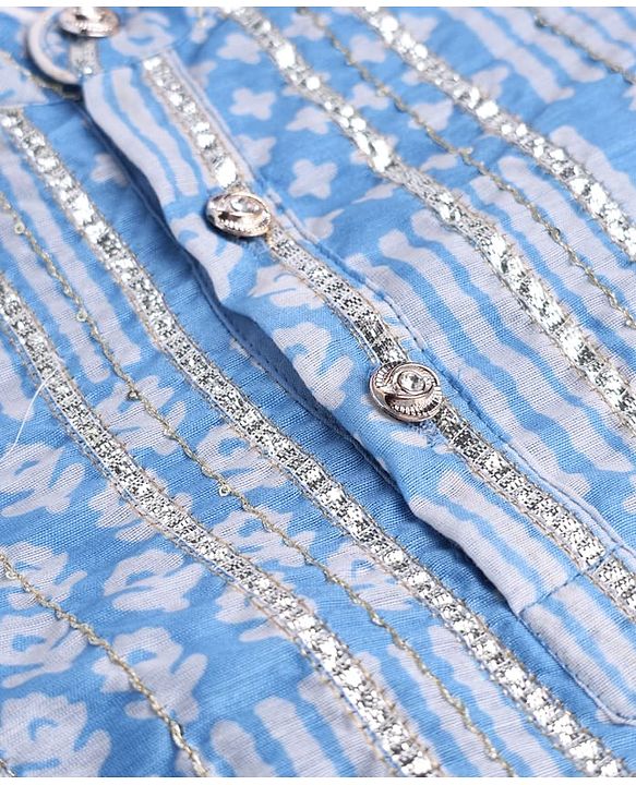 Babyhug Woven Full Sleeves Printed Kurta & Dhoti Set - Blue