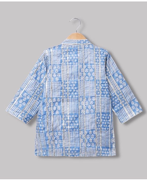 Babyhug Woven Full Sleeves Printed Kurta & Dhoti Set - Blue