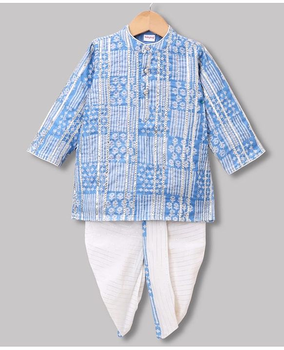 Babyhug Woven Full Sleeves Printed Kurta & Dhoti Set - Blue
