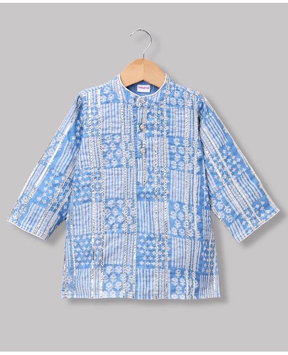 Babyhug Woven Full Sleeves Printed Kurta & Dhoti Set - Blue