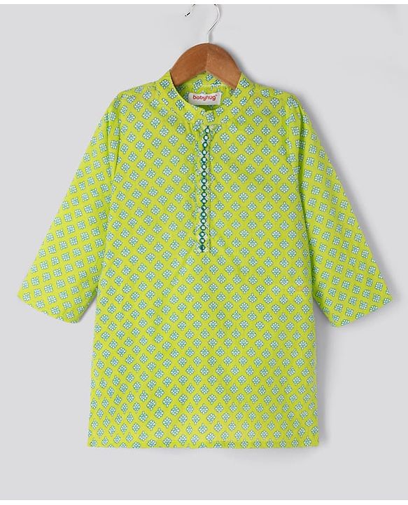 Babyhug 100% Cotton Cambric Woven Full Sleeves Floral Printed Dhoti Kurta Set - Green