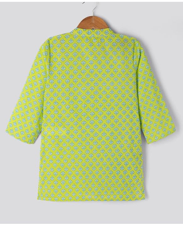 Babyhug 100% Cotton Cambric Woven Full Sleeves Floral Printed Dhoti Kurta Set - Green