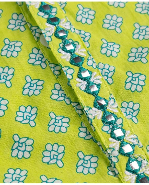 Babyhug 100% Cotton Cambric Woven Full Sleeves Floral Printed Dhoti Kurta Set - Green