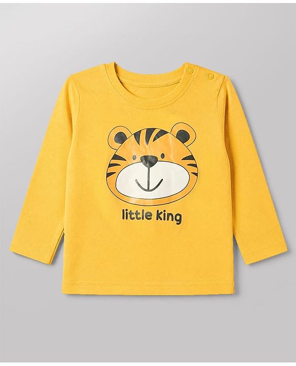 Babyhug 100% Cotton Knit Full Sleeves T-Shirt & Pyjama Night Suit with Tiger Print - Yellow