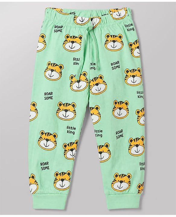 Babyhug 100% Cotton Knit Full Sleeves T-Shirt & Pyjama Night Suit with Tiger Print - Yellow