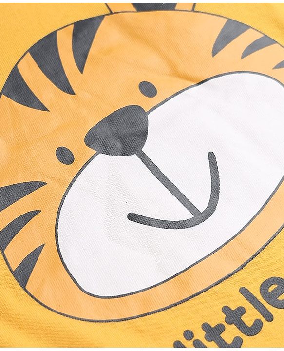 Babyhug 100% Cotton Knit Full Sleeves T-Shirt & Pyjama Night Suit with Tiger Print - Yellow