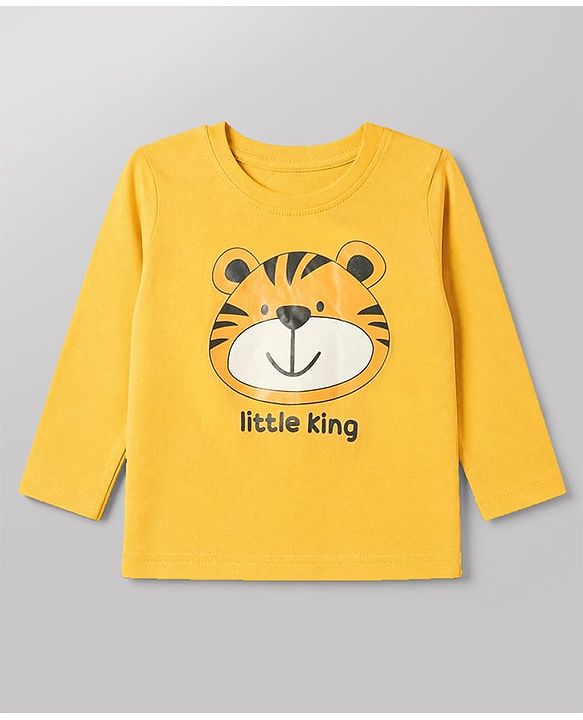 Babyhug 100% Cotton Knit Full Sleeves T-Shirt & Pyjama Night Suit with Tiger Print - Yellow