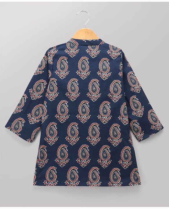 Babyhug 100% Cotton Cambric Woven Full Sleeves Printed Kurta & Dhoti Set - Navy Blue