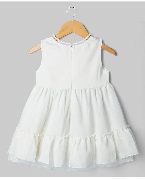 Babyhug Cotton Blend Woven Sleeveless Solid Kurti Salwar and Dupatta - White