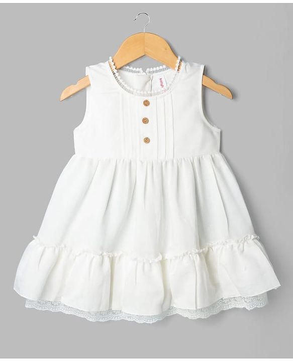 Babyhug Cotton Blend Woven Sleeveless Solid Kurti Salwar and Dupatta - White