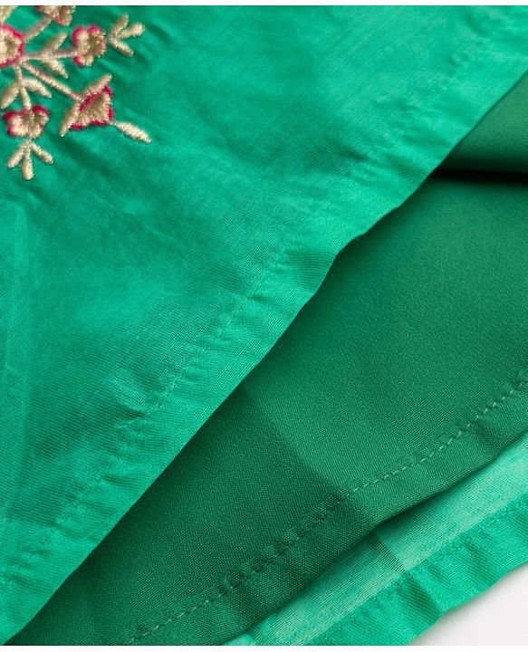 Babyhug Chanderi Woven Three-Fourth Sleeves Kurta & Gharara Set With Dupatta & Floral Embroidery - Green