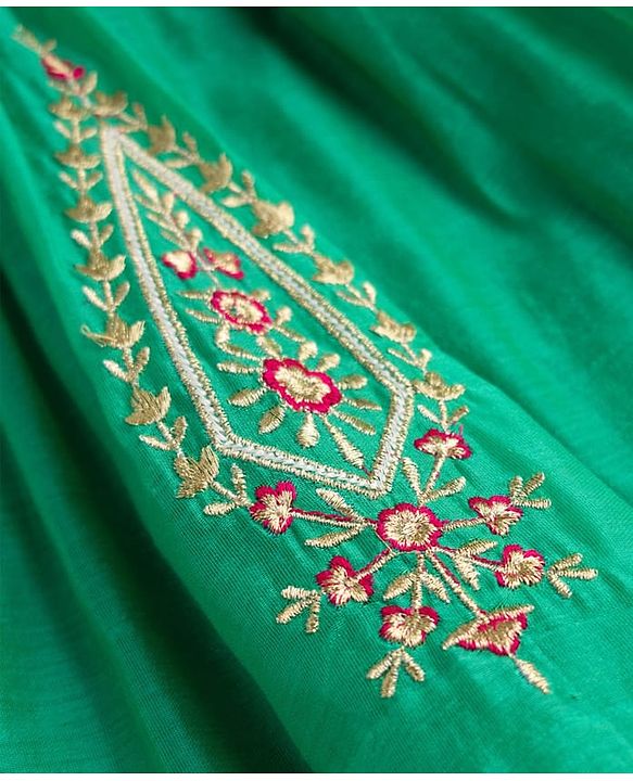 Babyhug Chanderi Woven Three-Fourth Sleeves Kurta & Gharara Set With Dupatta & Floral Embroidery - Green