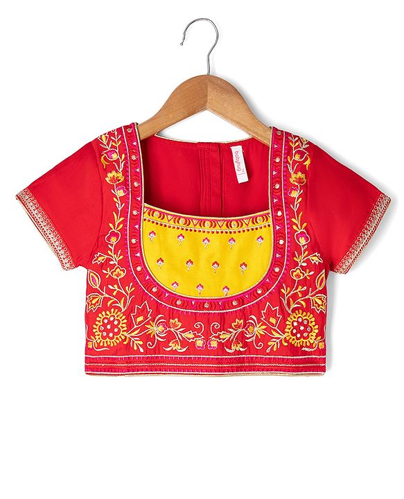 Babyhug Georgette Woven Half Sleeves Lehenga Choli and Dupatta Set With Floral Embroidery & Foil Print - Yellow