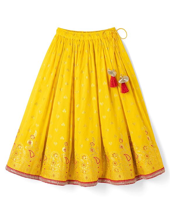 Babyhug Georgette Woven Half Sleeves Lehenga Choli and Dupatta Set With Floral Embroidery & Foil Print - Yellow