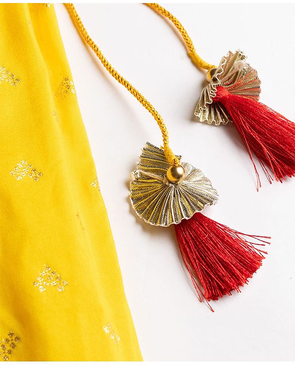 Babyhug Georgette Woven Half Sleeves Lehenga Choli and Dupatta Set With Floral Embroidery & Foil Print - Yellow