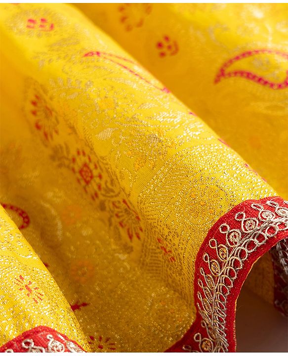 Babyhug Georgette Woven Half Sleeves Lehenga Choli and Dupatta Set With Floral Embroidery & Foil Print - Yellow